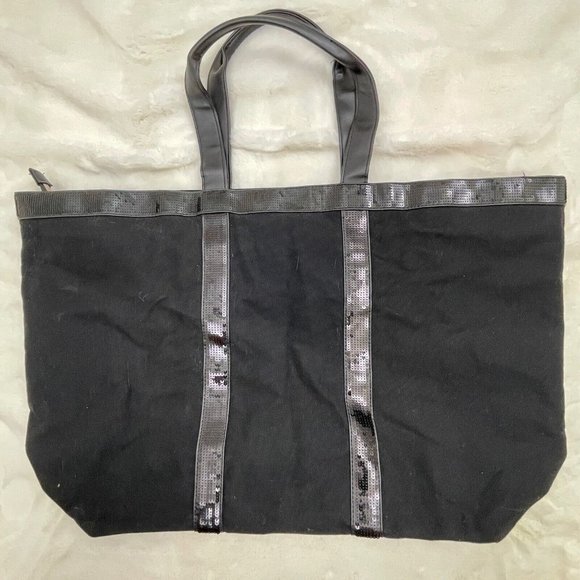 Victoria Secret 22" x 13" Zippered Tote Bag w/Handles and Sequin Accents Black - Picture 2 of 5
